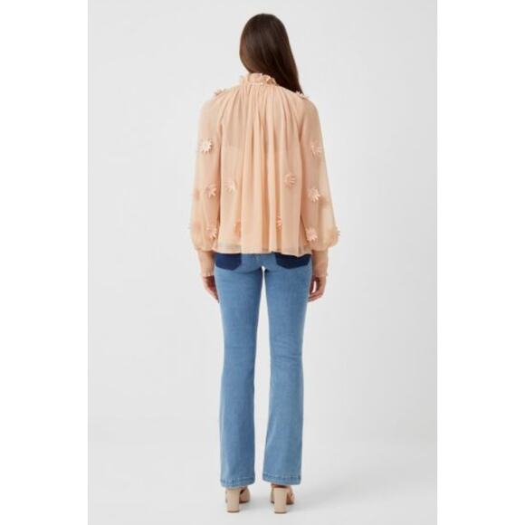 FRENCH CONNECTION Aziza Lace Long Sleeve Top Clay Nude Floral Applique {Q50} - Picture 4 of 7